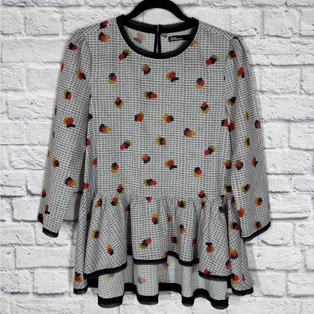 Dear Creatures ModCloth Retro Inspired Printed Peplum Top Blouse Size Small S
